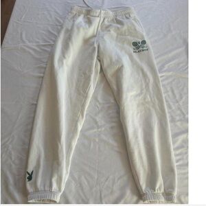 PLAYBOY x PACSUN White Joggers with Green Logo